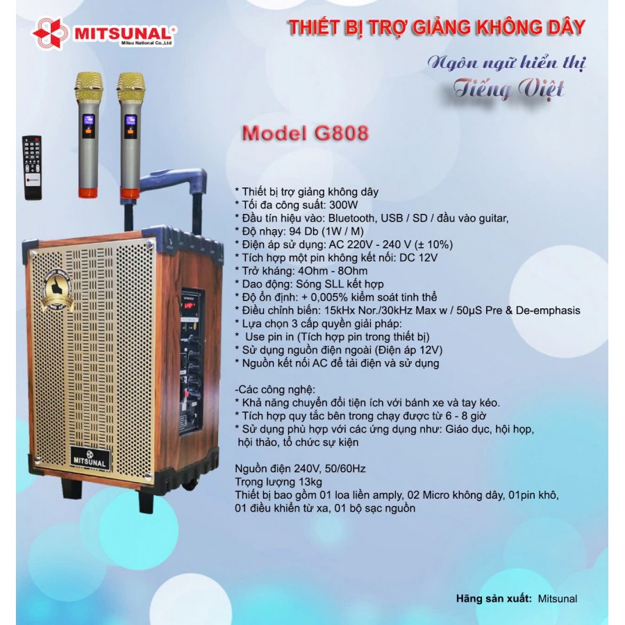 Thiet bi tro giang khong day Mitsunal G808
